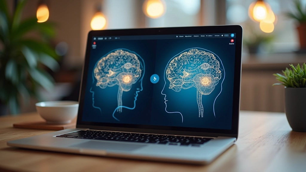Laptop displaying before and after photo comparison with AI enhancement interface