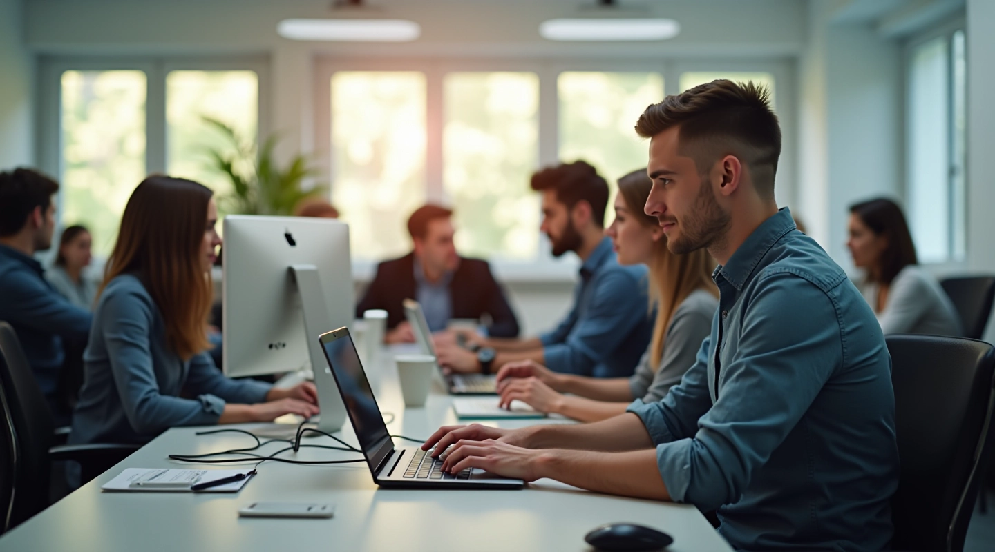 Adult learners in our practical AI workshop environment in Klaipėda