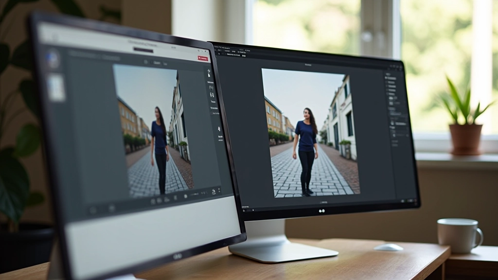 Photo editing interface showing object removal tool with before and after preview of unwanted element removal